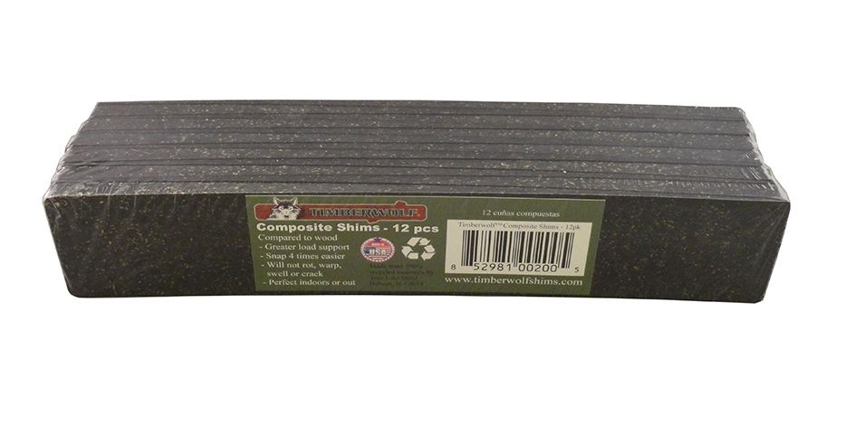 An image showing the Timberwolf 8” Composite Shims in a 12-count pack.